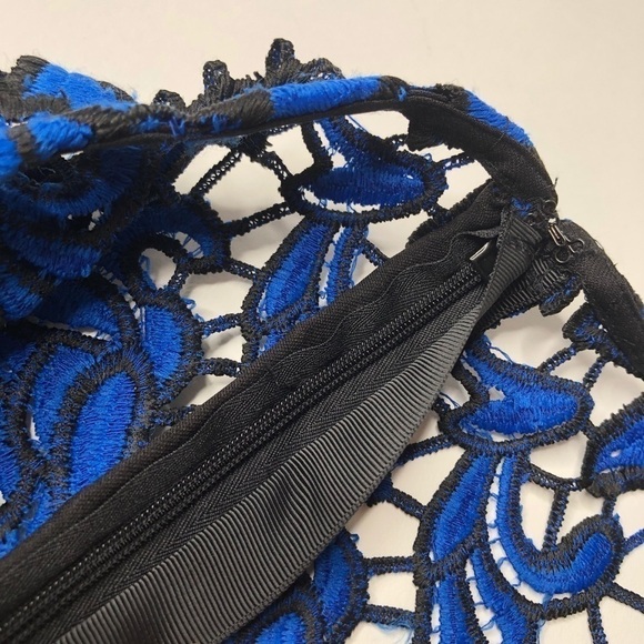 RARE Self-Portrait Cobalt Blue Floral Embroidered Lace Cocktail Mini Dress - Picture 7 of 16